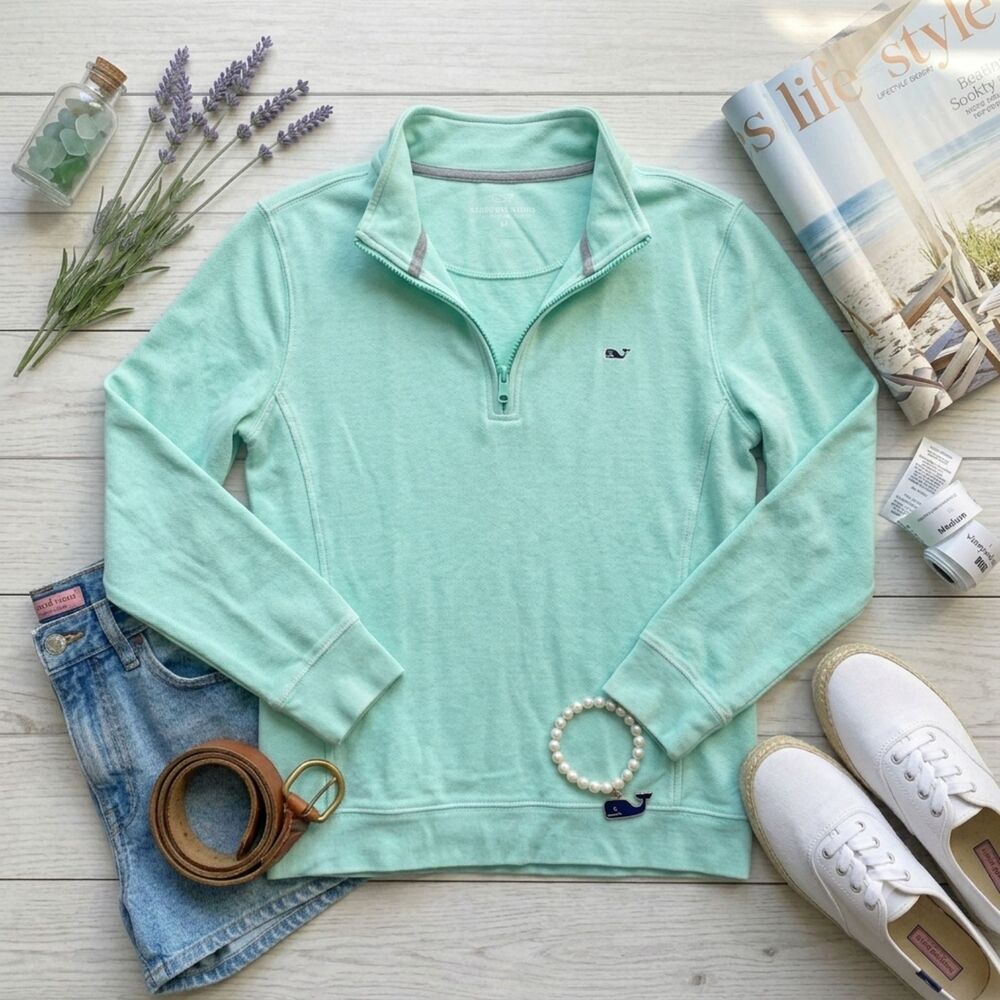 Vineyard Vines Mint Green V-Neck Quarter-Zip Pullover